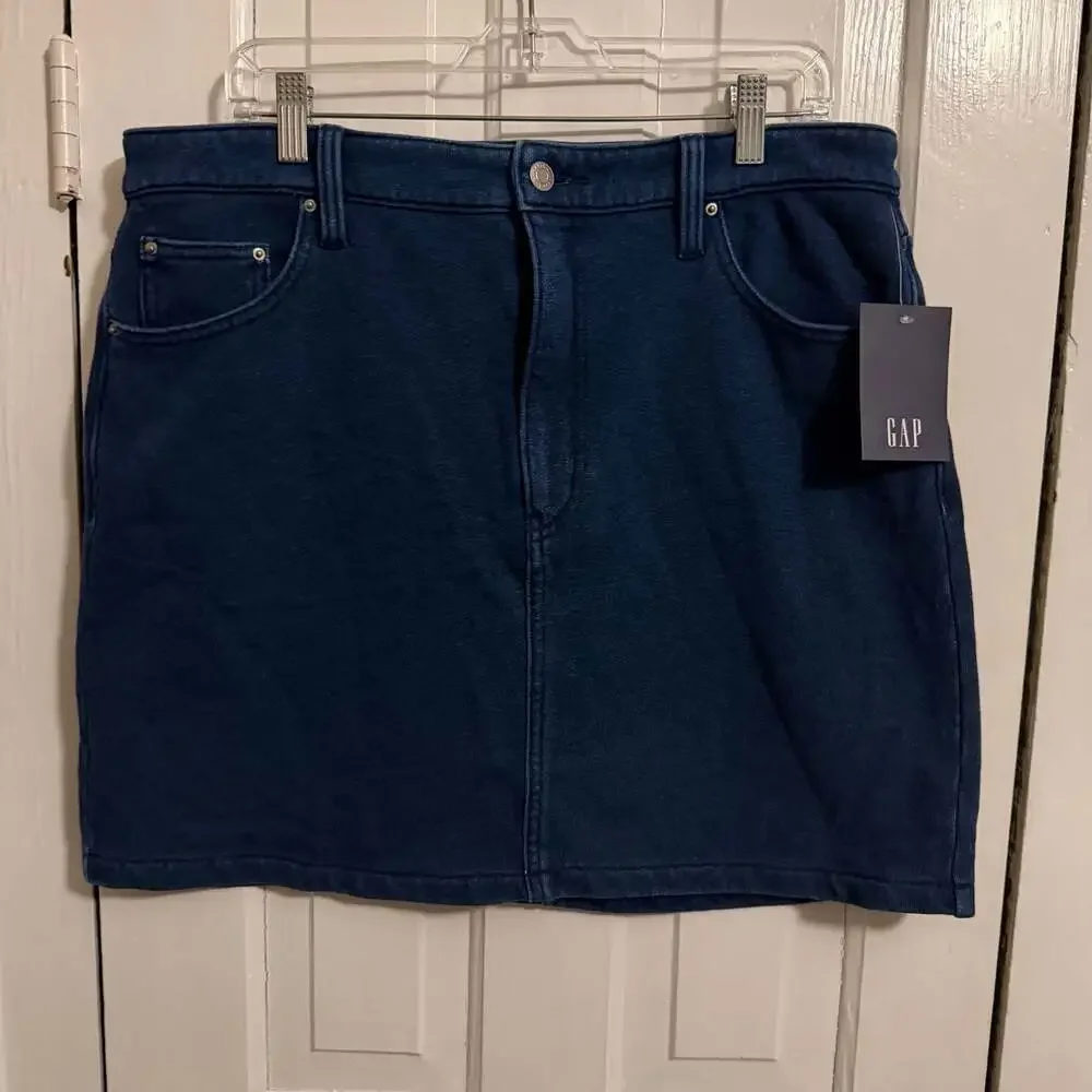 Gap 2025 French Terry Denim Skirt Dark Wash Indigo Large Tall